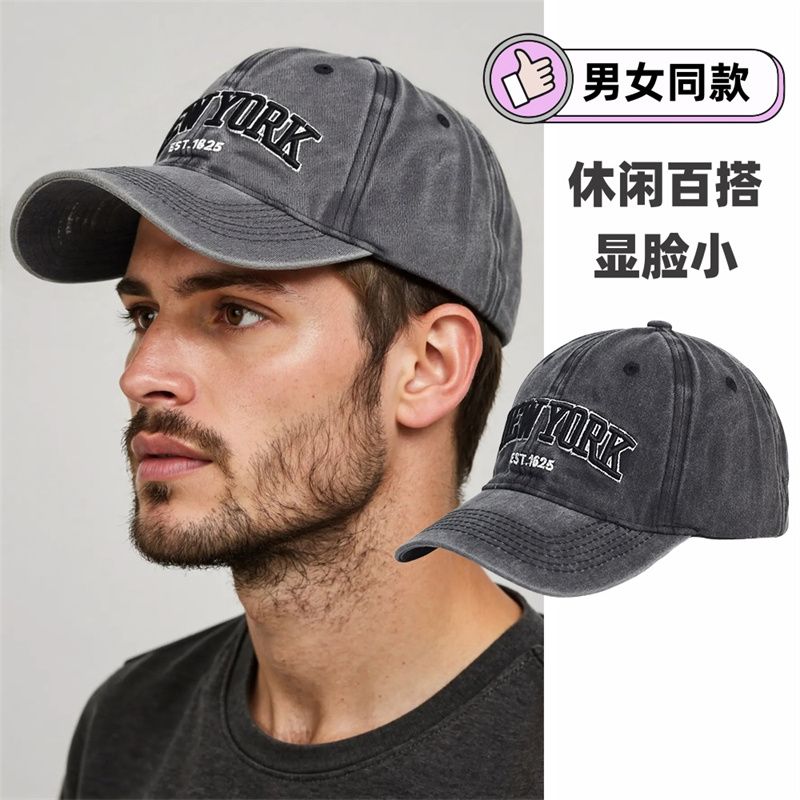 欧美new york字母帽子夏弯檐棒球帽男女复古防晒遮阳帽软顶鸭舌帽