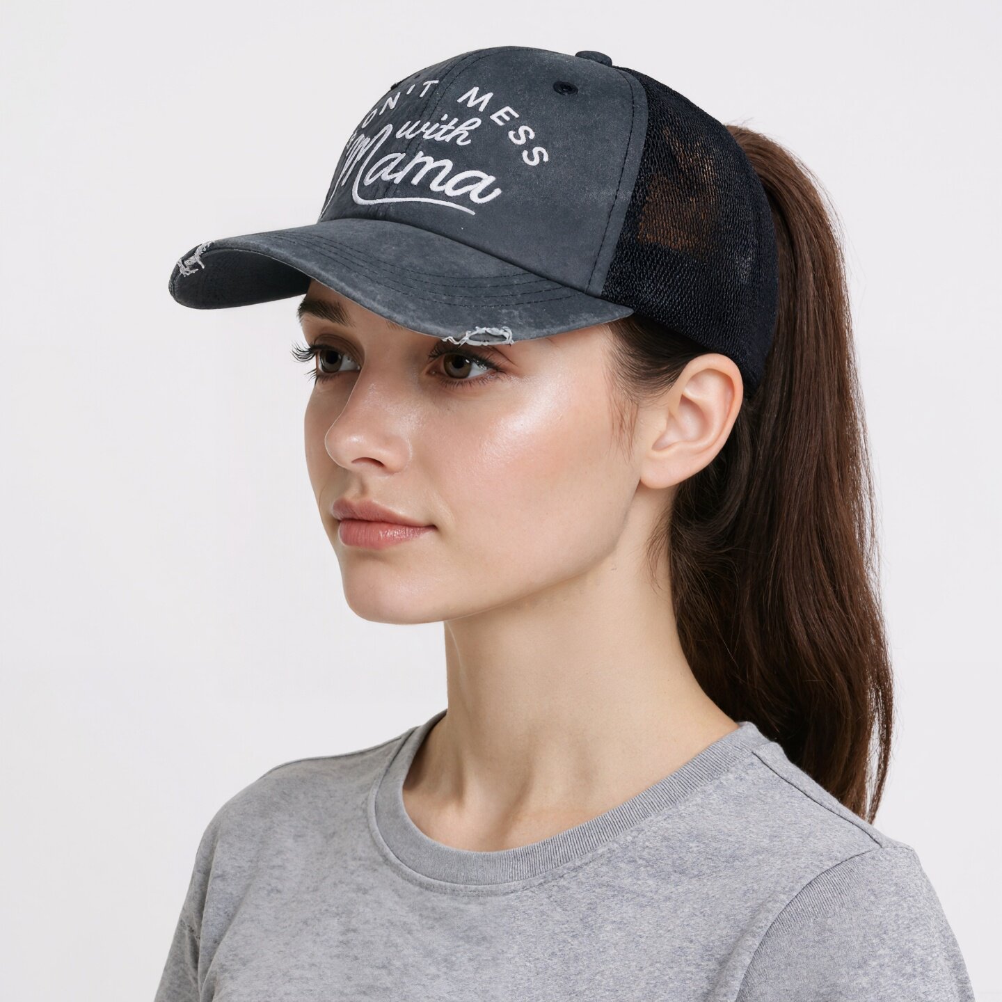 夏季网球马尾帽女时尚复古透气网眼棒球帽防晒字母鸭舌帽欧美潮流