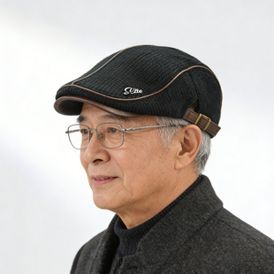 复古黑色前进帽男款针织鸭舌帽中老年帽子爸爸秋冬保暖贝雷帽清仓