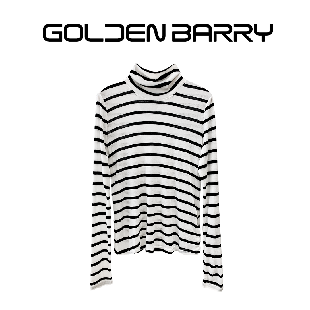 【惊喜五折】GOLDEN BARRY高领条纹打底衫202406