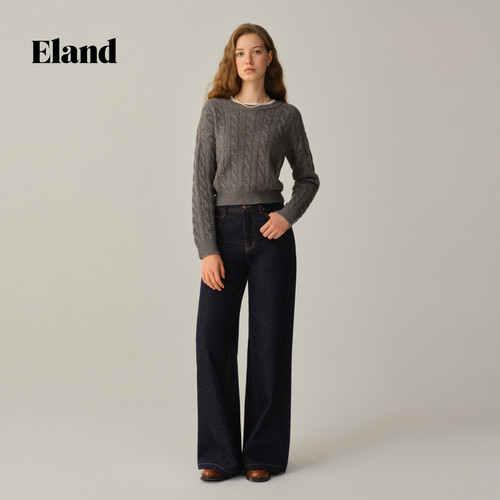 Eland衣恋牛仔裤女宽松阔腿裤简约长裤子2025冬季新款