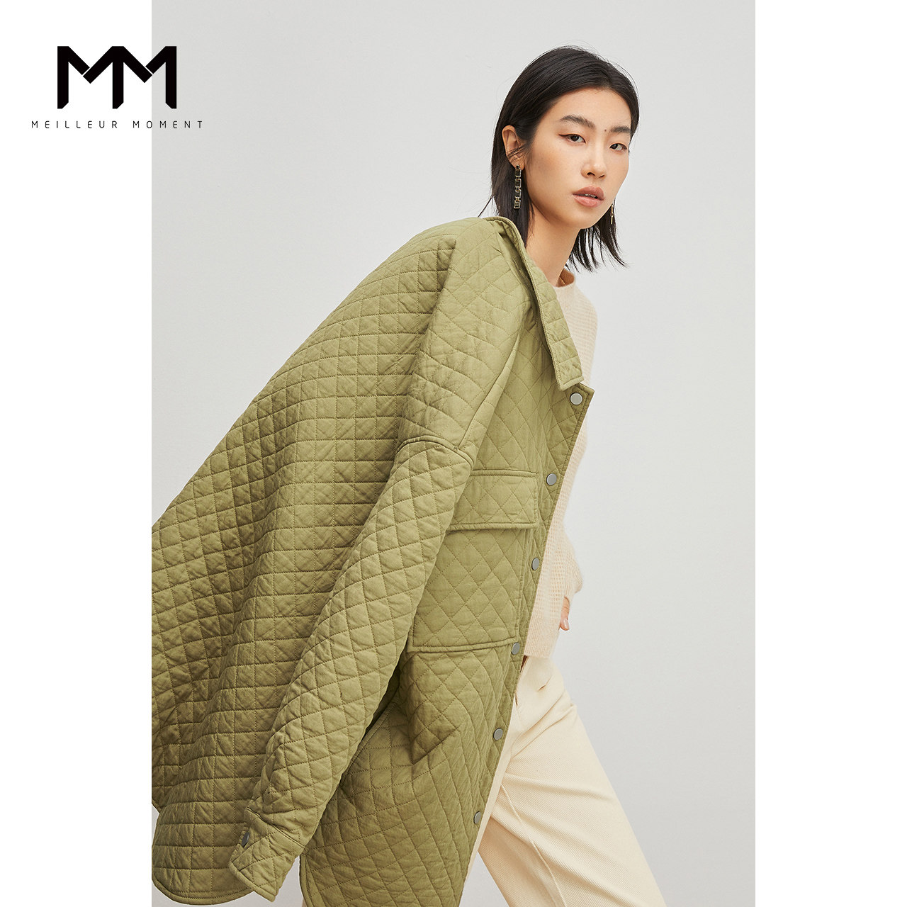 MM麦檬2021秋菱形格棉服大口袋薄款外套女5C9180041