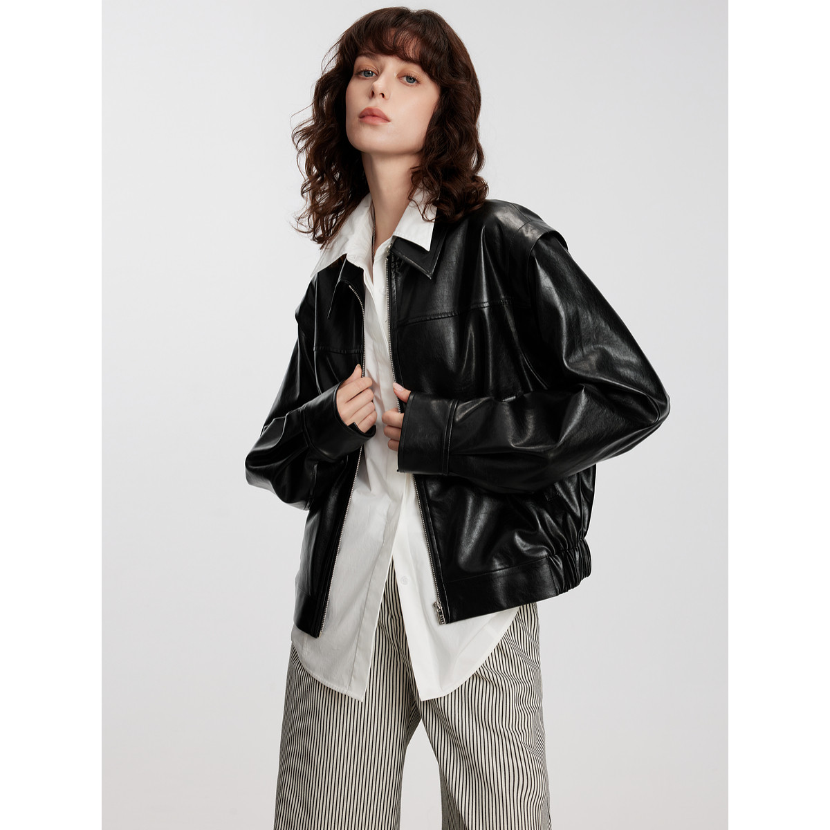 ELLE法式摩登高级感皮夹克女2025春季款工装风时尚气质皮衣外套