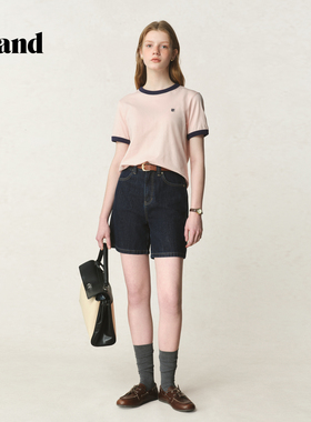 Eland衣恋牛仔裤女学院风 阔腿短裤