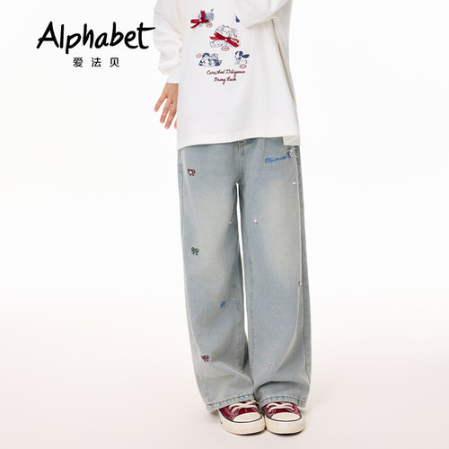 Alphabet爱法贝童装秋季女童牛仔长裤193M214