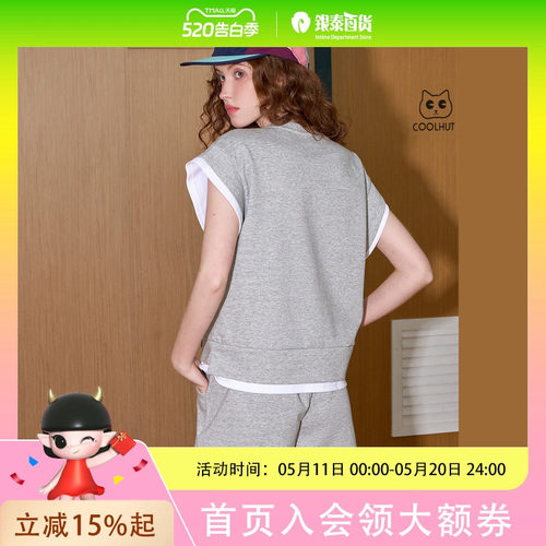 coolhut两件套撞色运动休闲上衣短裤2025夏季女套装拼接短袖