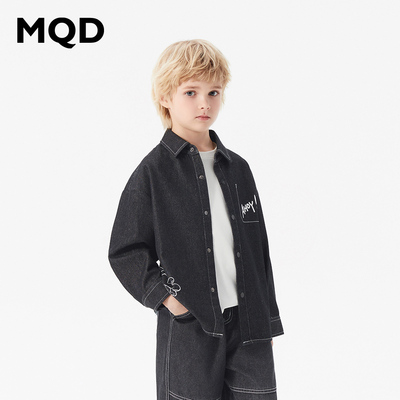 MQD男童秋季潮酷童趣印花四合扣翻领衬衫134320101