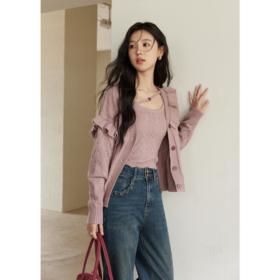 谜秀秋款【抗起球北极绒纱线】立体花朵针织吊带MXD45Z0806