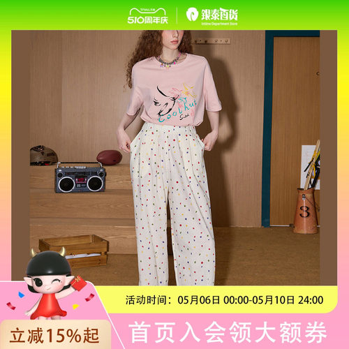 COOLHUT日系波点印花垂感宽松高腰2025春夏休闲裤薄款显瘦休闲