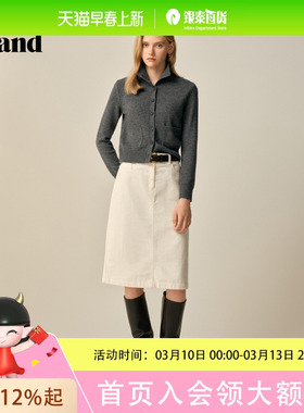 Eland衣恋针织衫女气质高领长袖短款开衫