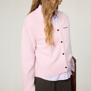 毛衣25冬 OCHIRLY欧时力 羊毛V领绣花针织外套开衫