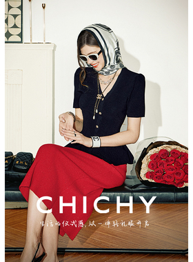 CHICHY独特高级黑色短袖毛针织衫CW0C007252