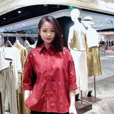 LanaFaY 女士翻领印花简约宽松衬衫L3X528