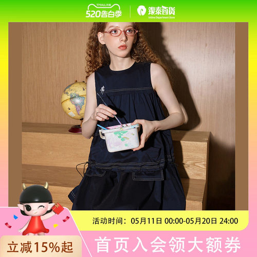 COOLHUT牛仔花苞圆领无袖2025春季新连衣裙腰部抽绳可调节设计减龄
