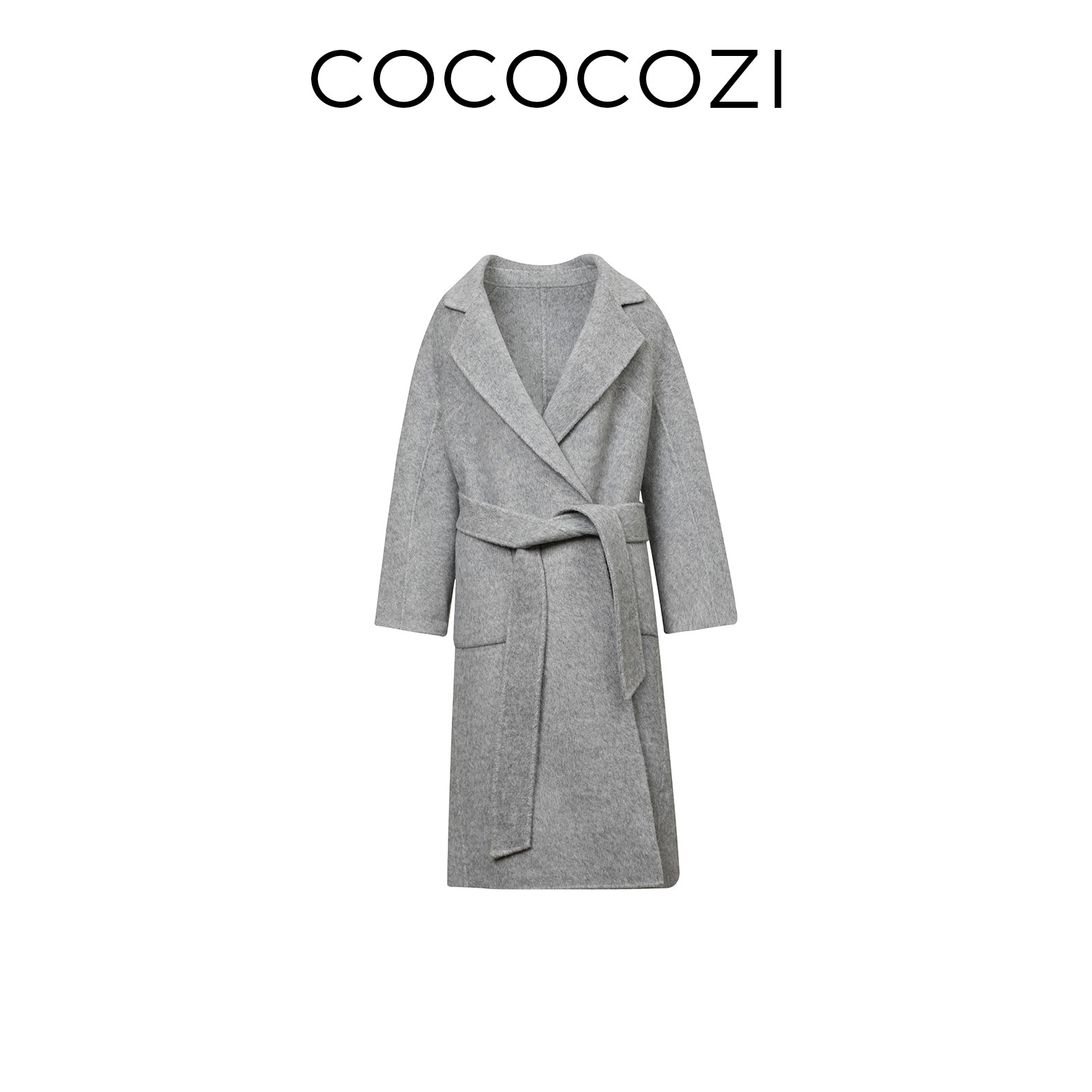 COCOCOZI收腰系带气质浴袍毛呢外套大衣中长款简约高级感外套女253CO009D