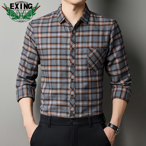 EXING男士时尚春秋款格子衬衫8828