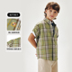 EKYCE3701K 2024年男童复古撞色格纹徽章刺绣衬衫 eland kids衣恋童装