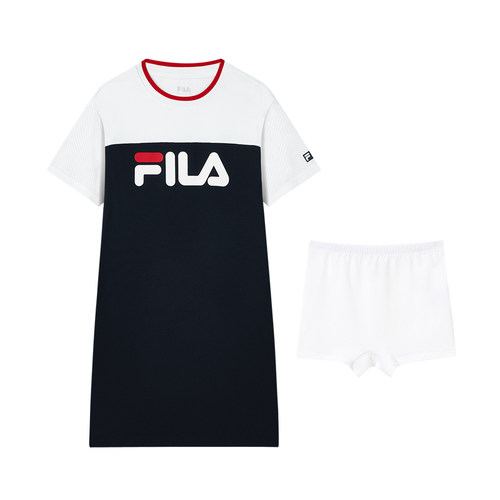 FILA斐乐童装2021夏季新款儿童女童短袖连衣裙K12G133310