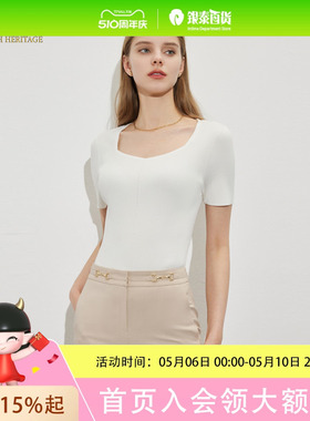 Scofield女装法式方领设计显瘦三色可选针织短袖SFKWE2531E