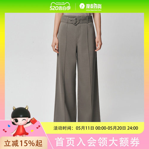 Dekashell/迪卡轩2026春季新款高腰阔腿裤灰色西装裤通勤C256552