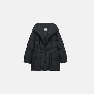 欧时力 新品 连帽袍式 羽绒服外套女配腰带2025冬季 中长款 秀场同款