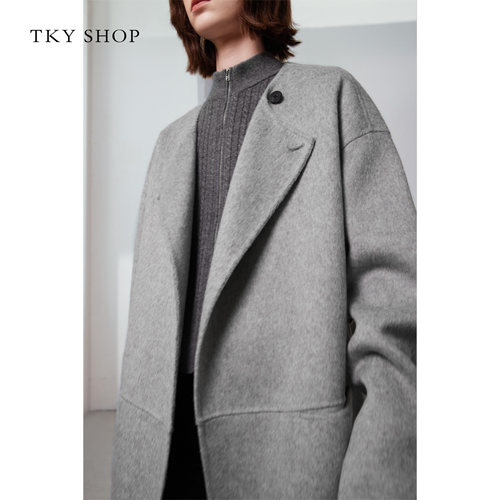 TKY SHOP圆领大衣女长款外套10H1GA03S034