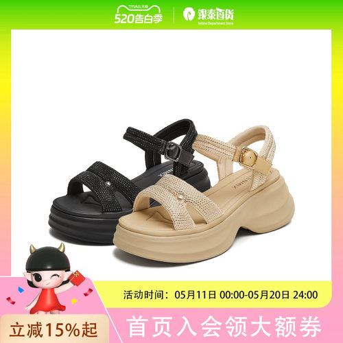 天美意闪钻一字带增高厚底凉鞋女外穿休闲凉鞋2025夏款BL401BL5