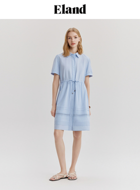 Eland衣恋衬衫短袖连衣裙女收腰显瘦休闲A字中长裙EEOWE24Q9E