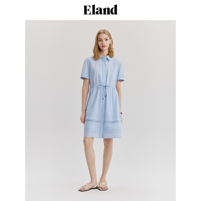 Eland衣恋衬衫短袖连衣裙女收腰显瘦休闲A字中长裙EEOWE24Q9E