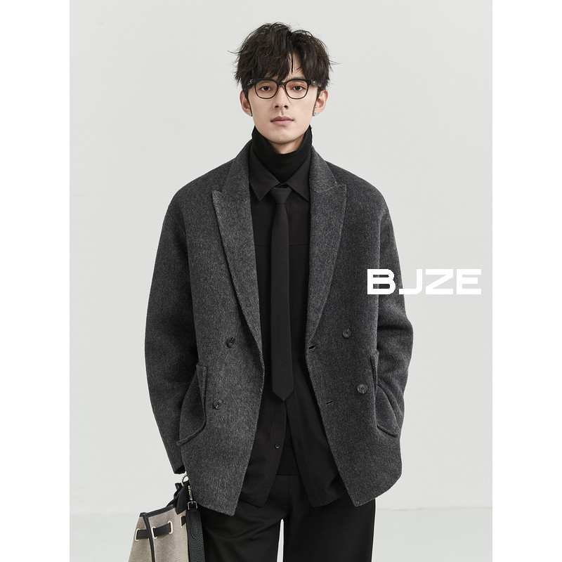 【骆驼绒】BJZE男装24冬季双面羊毛呢西装休闲男士韩版宽松外套