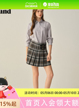 【100%棉】Eland衣恋衬衫女纯色长袖翻领上衣2025秋季新款EEYWF49E03