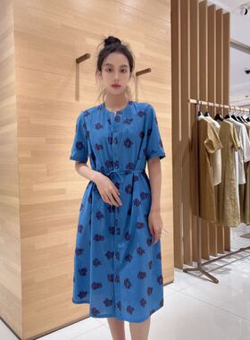 菲姿 女士印花简约短袖连衣裙F3B419