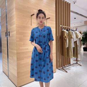 菲姿 女士印花简约短袖连衣裙F3B419