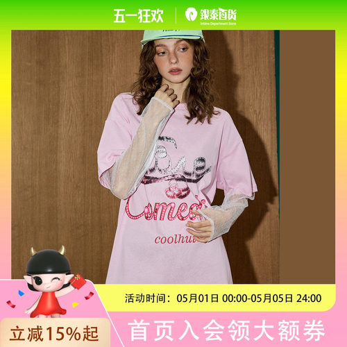 coolhut圆领卡通印花2025秋季女式时尚美式复古宽松长袖T恤