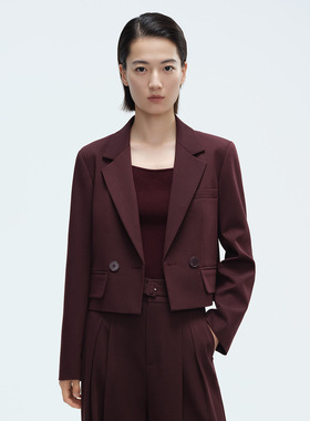 Dekashell/迪卡轩2026春季短款西装外套女双排扣小个子西服C210512