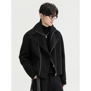 {全羊毛}伯爵卓尔25冬季假两件双面呢夹克外套男短款保暖毛呢大衣