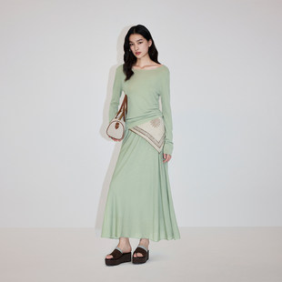 OCHIRLY欧时力 2026春夏 醋酸长绒棉大摆伞裙半身裙中长款