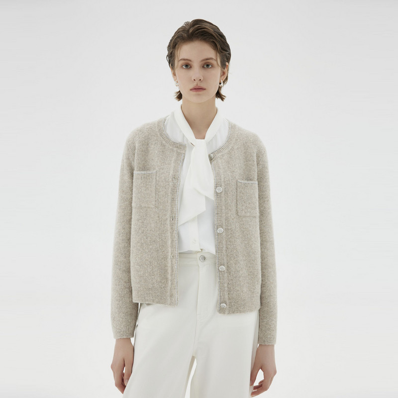 PRICH小香风圆领毛针织衫2024冬季新款时尚logo长袖保暖开衫女PRKCE4902M