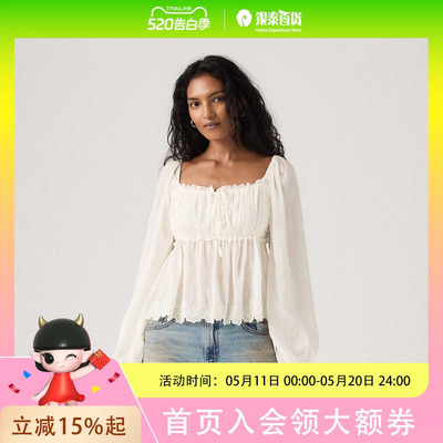 Levi's李维斯26春夏女士泡泡袖蕾丝娃娃衫005ZT-0002