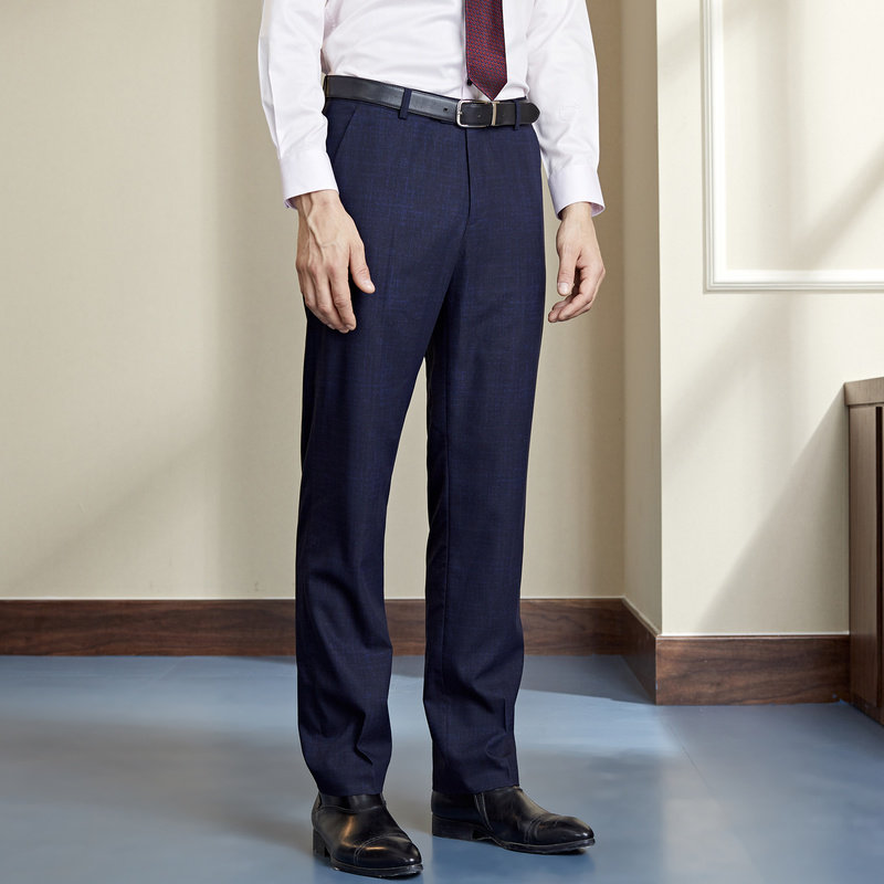 雅戈尔男士商务休闲时尚格纹西服裤子深蓝西裤男