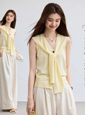 VICTORIA&VERA夏季“云朵奶泡”无袖冰丝针织两件套可拆卸披肩小衫温柔系层次感穿搭