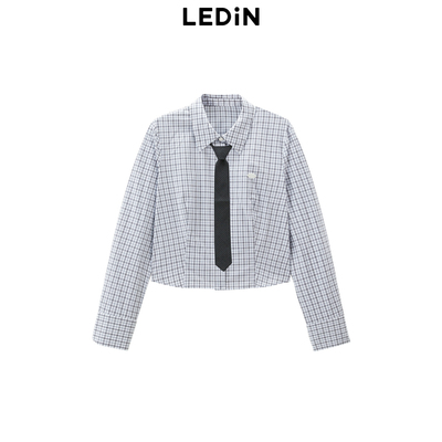乐町收腰格纹衬衫25春短款学院风衬衣C2CAF1106
