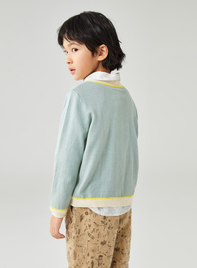 Mitti童装春季儿童男童拼色浅湖绿套头毛衫MX2110301
