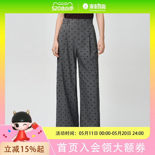 Dekashell/迪卡轩2025春季通勤风高腰波点阔腿裤女西装裤dpC456335