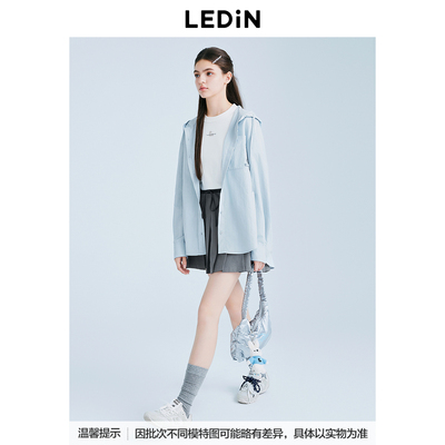 乐町休闲连帽长袖衬衫外套C2CAF1512