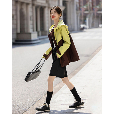 dme德玛纳【时尚外套】秋季小提花北欧棉轻户外连帽撞色拼接抽绳女式外套G540320420006