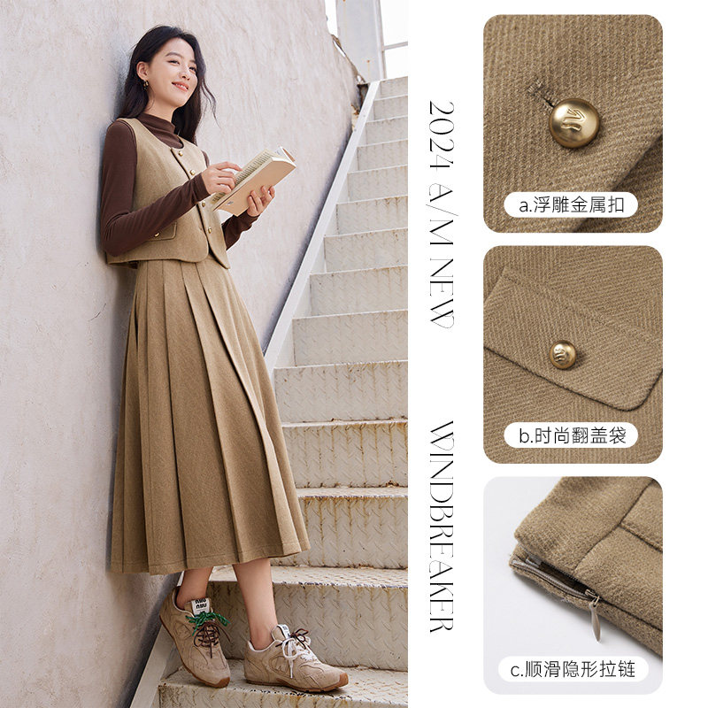 香影正式场合气质裙子女冬季2024卡其色马甲半身裙两件套套装