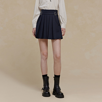 pit复古学院风百褶半身裙女冬小个子a字短裙-109D440438