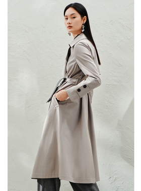 [裴蓓同款]恩裳商场同款春云霜灰高支高密斜纹棉质风衣女