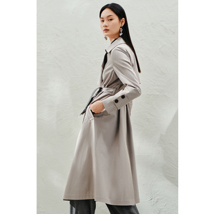 [裴蓓同款]恩裳商场同款春云霜灰高支高密斜纹棉质风衣女